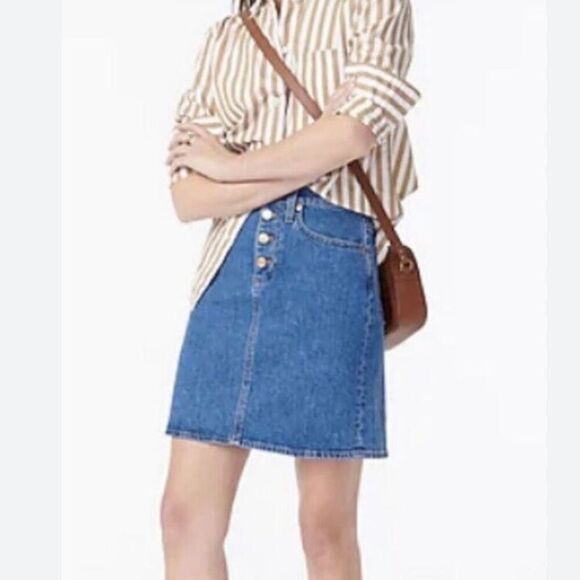 J. Crew Women's Denim Button Front Skirt Size 28 Blue Knee Length Casual NWT - Picture 1 of 9